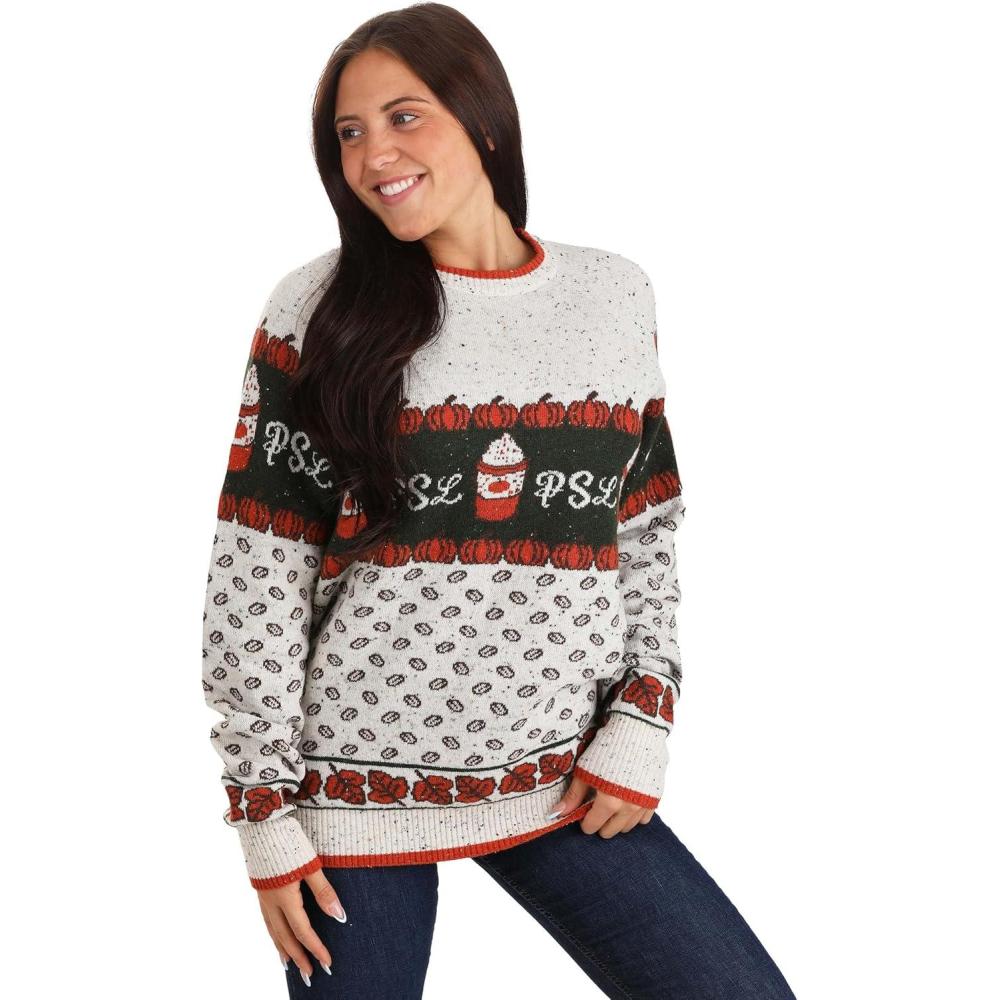 imagePumpkin Spice Latte Sweater  Featuring Coffee Beans Pumpkins and Delicious PSL  RibKnit DetailsMulticolored