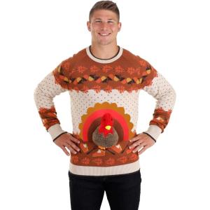3D Turkey Ugly Holiday Sweater for Adults, Thanksgiving Funny Bird Sweater(Orange)
