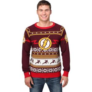 DC Flash Superhero Ugly Christmas Sweater for Adults – Official Men’s DC Comic Character Holiday Sweater(Multi)