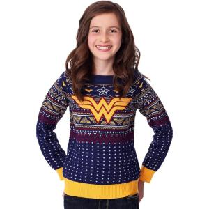 Fun Costumes Kids Wonder Woman Navy Ugly Christmas Sweater, Acrylic, Officially Licensed(Blue)