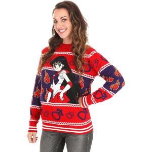 Sailor Mars Ugly Sweater for Adults – Knitted-in Officially Licensed Graphics, Ribbed Cuffs, Neck Band, Waistband(Navy Blue red white)