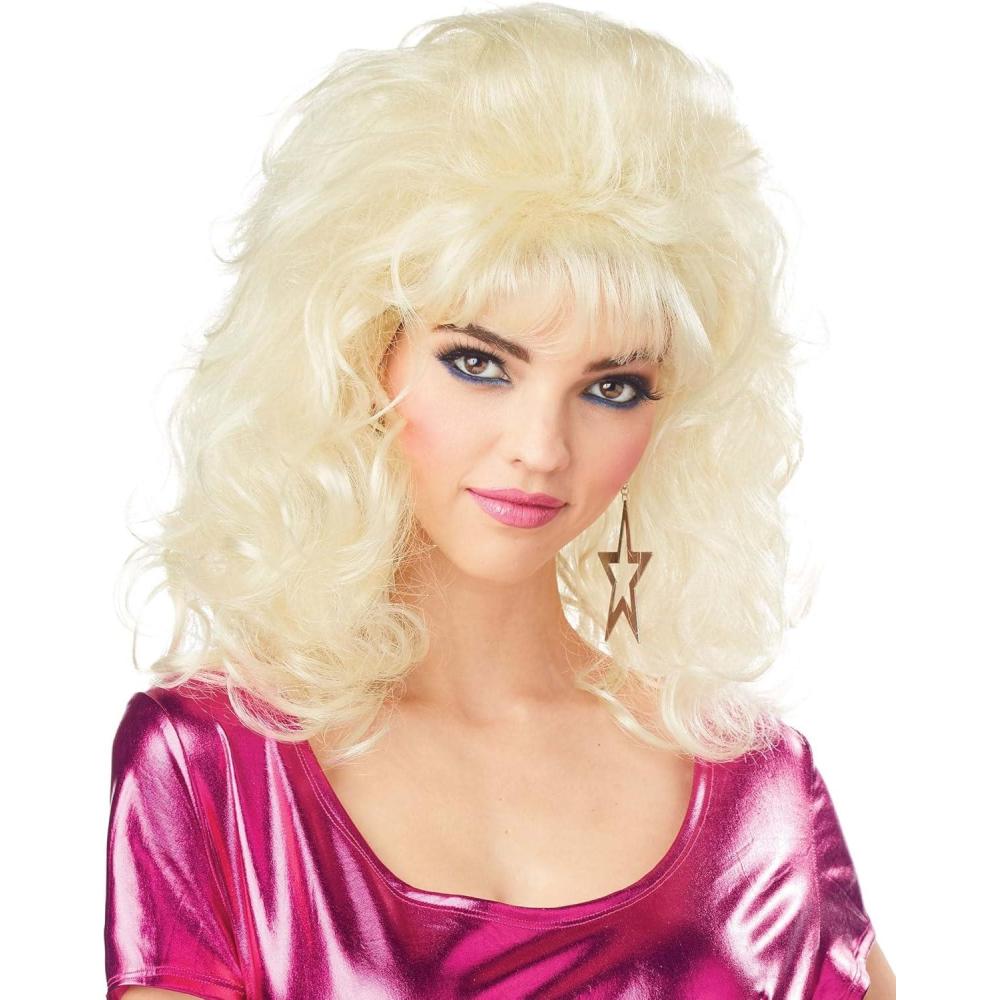 image80s Big Hair Blonde Wig for Women Includes Mesh Cap with Elastic Band Synthetic Hair Fits Most 1980s Costume AccessoryStandard