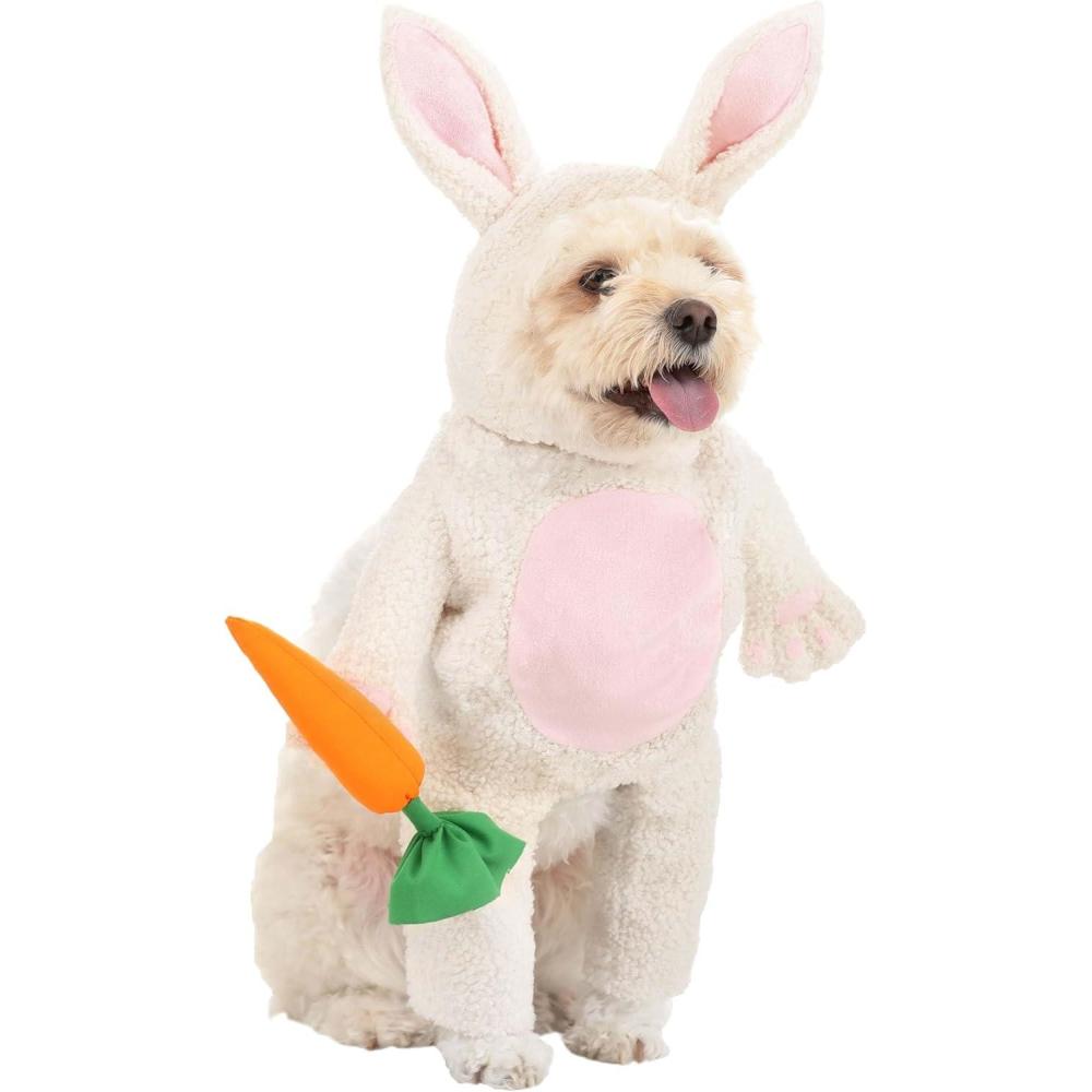 imageFun Costumes Easter Bunny Dog Costume  Plush Rabbit Bodysuit ampamp Headpiece  Pet Outfit with Carrot Accessory  Large White Pink OrangeSmall