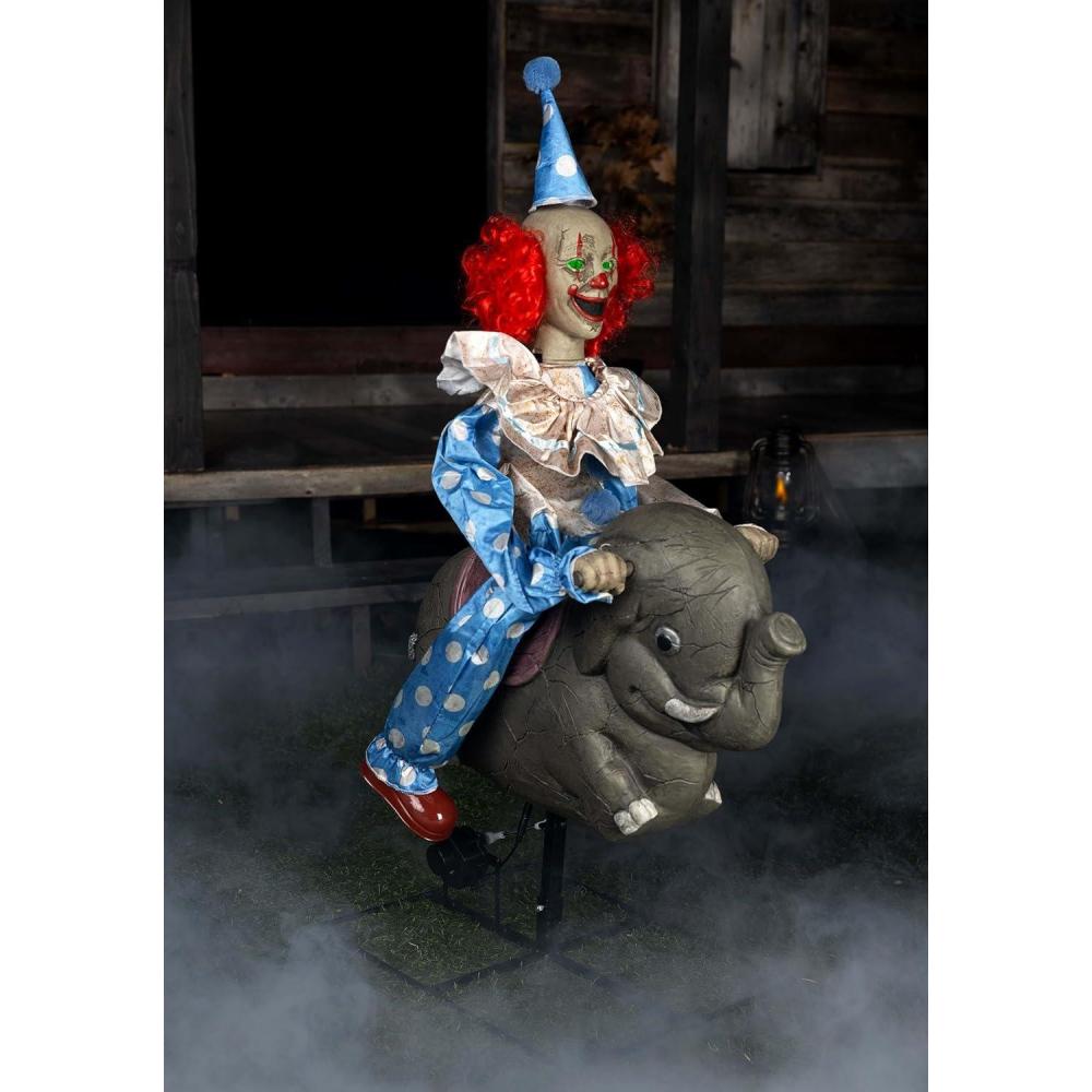 imageFun Costumes Rocking Elephant Clown Animatronic Halloween Decoration Creepy Circus with Music Lights Indoor Outdoor Display