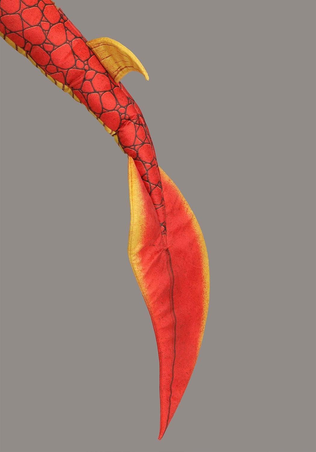 imageAdult Deluxe Red Dragon Costume Jumpsuit with Attached Hood Wings Tail and Clawed Hands Halloween Cosplay Outfit