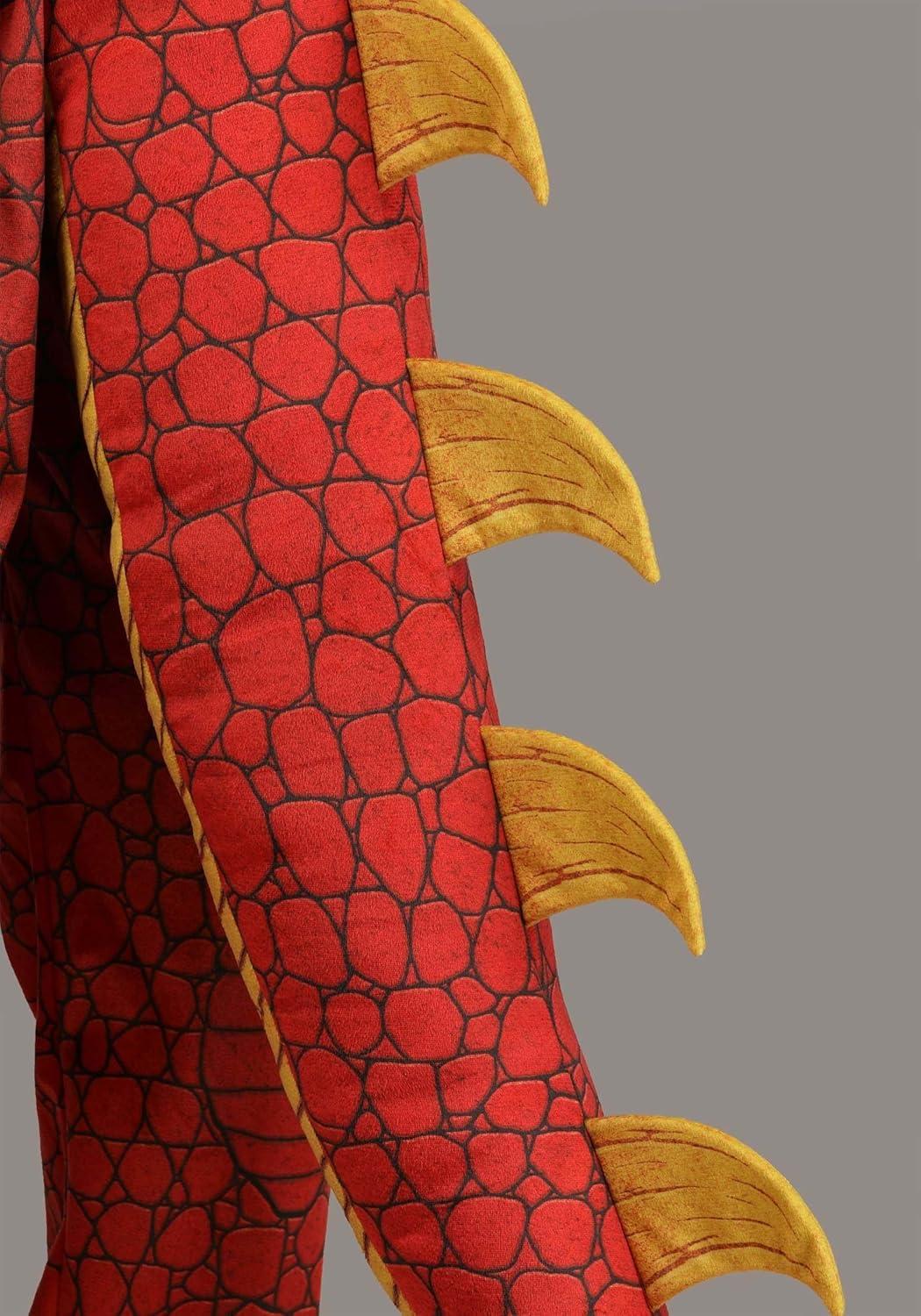 imageAdult Deluxe Red Dragon Costume Jumpsuit with Attached Hood Wings Tail and Clawed Hands Halloween Cosplay Outfit