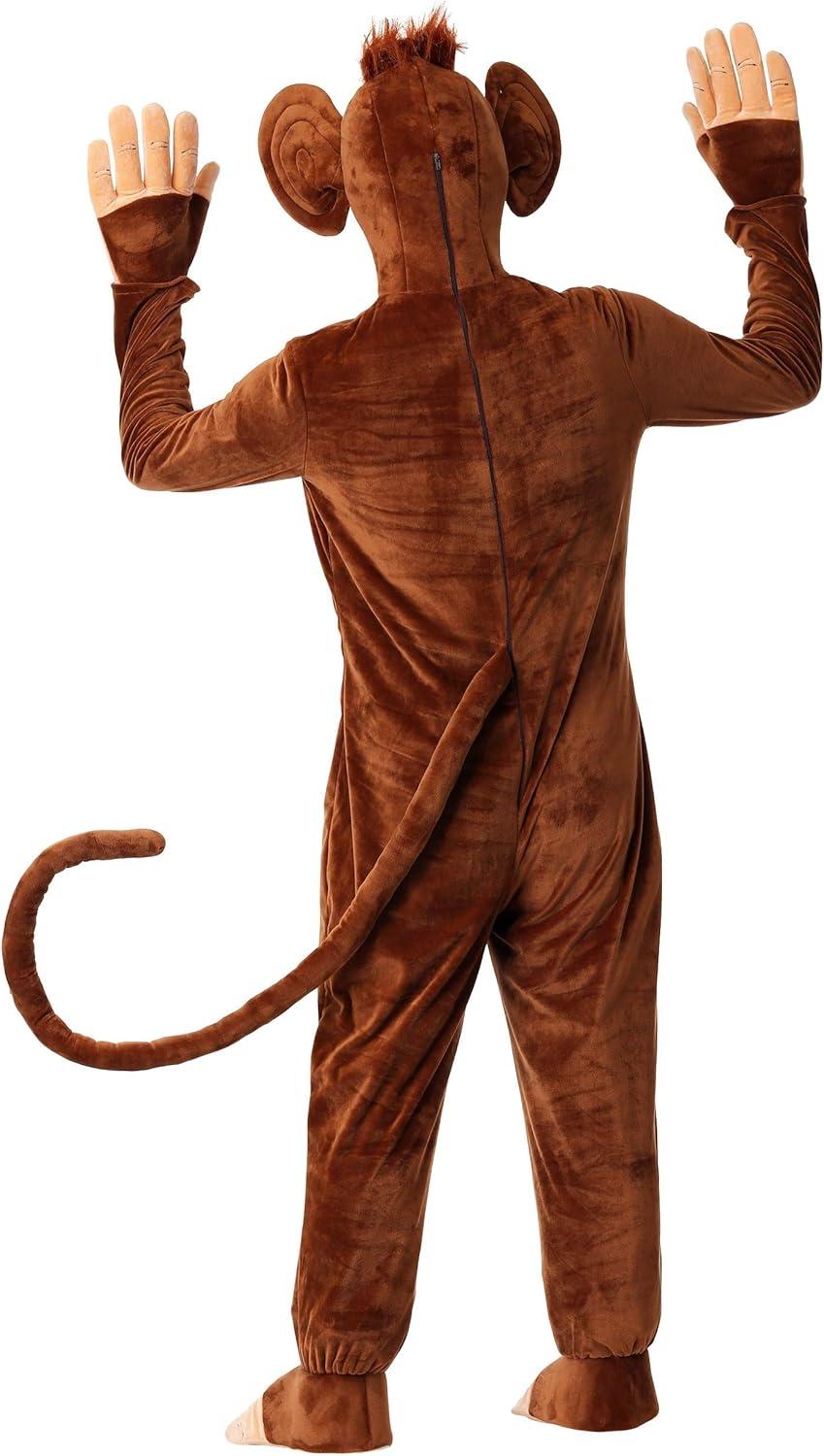 imageAdult Plus Size Funky Monkey Costume Jumpsuit with Attached Hood with Ears ampamp Bendable Tail Foot Covers and Gloves