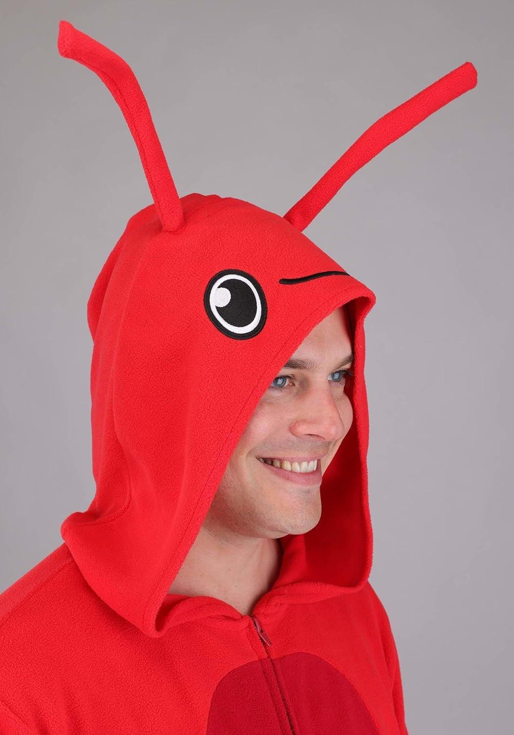 imageAdult Red Lobster Costume Animal Jumpsuit with Hood Eyes Antennae and Claw Mitts for Halloween