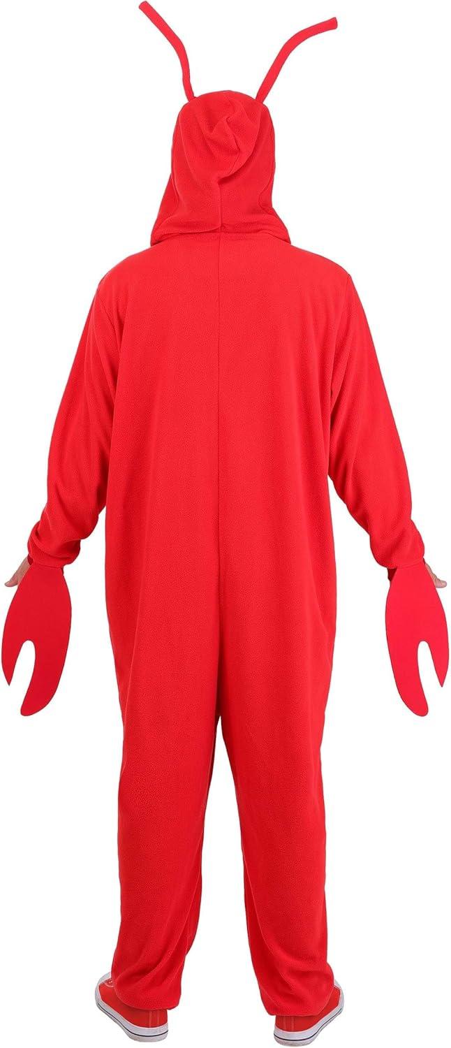 imageAdult Red Lobster Costume Animal Jumpsuit with Hood Eyes Antennae and Claw Mitts for Halloween