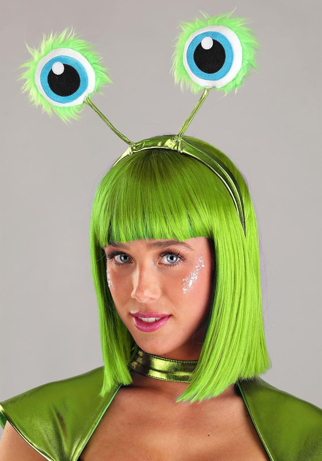 imageAlluring Alien Costume for Women with Metallic Lame Top Skirt Gloves ampamp Headband Space Alien Halloween Outfit