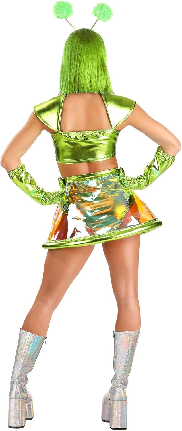 imageAlluring Alien Costume for Women with Metallic Lame Top Skirt Gloves ampamp Headband Space Alien Halloween Outfit