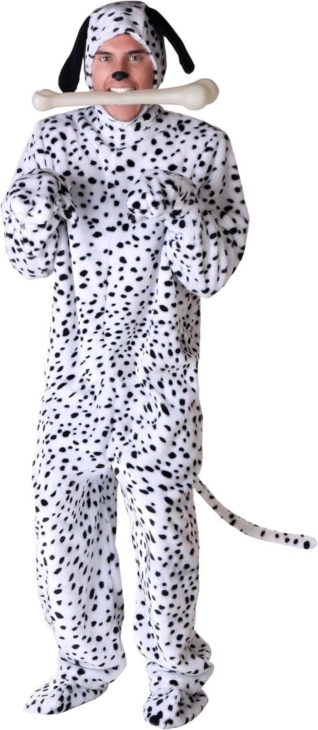 imageMens Dalmatian Halloween Costume Adult Black Spotted Dog Jumpsuit wMitts Headpiece ampamp Shoe Covers for Themed EventsCostume