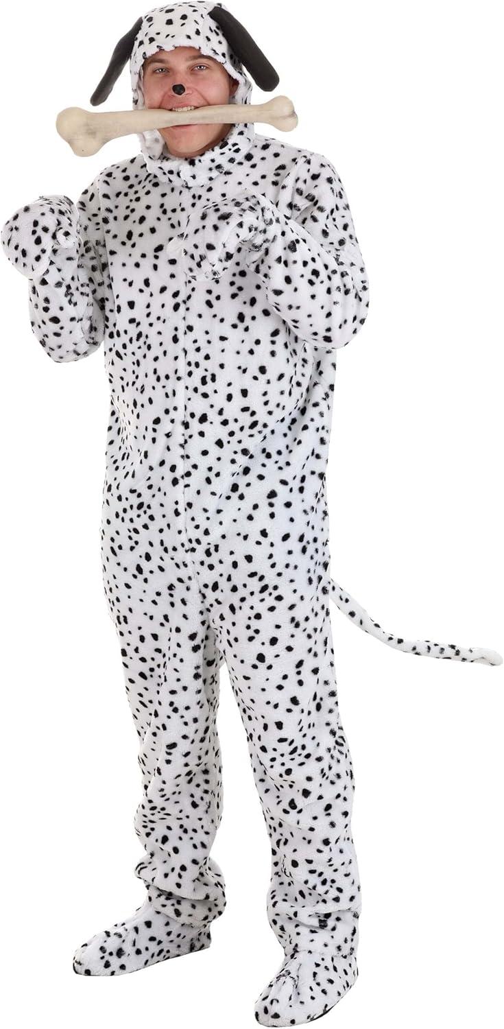 imageMens Dalmatian Halloween Costume Adult Black Spotted Dog Jumpsuit wMitts Headpiece ampamp Shoe Covers for Themed EventsCostume