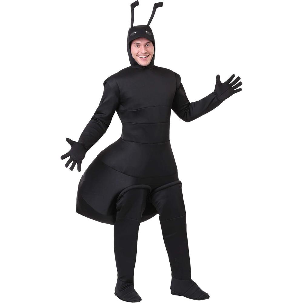 imageAdult Ant Costume Black Insect Bodysuit With Attached Gloves Shoe Covers And Headpiece With Attached Antennae