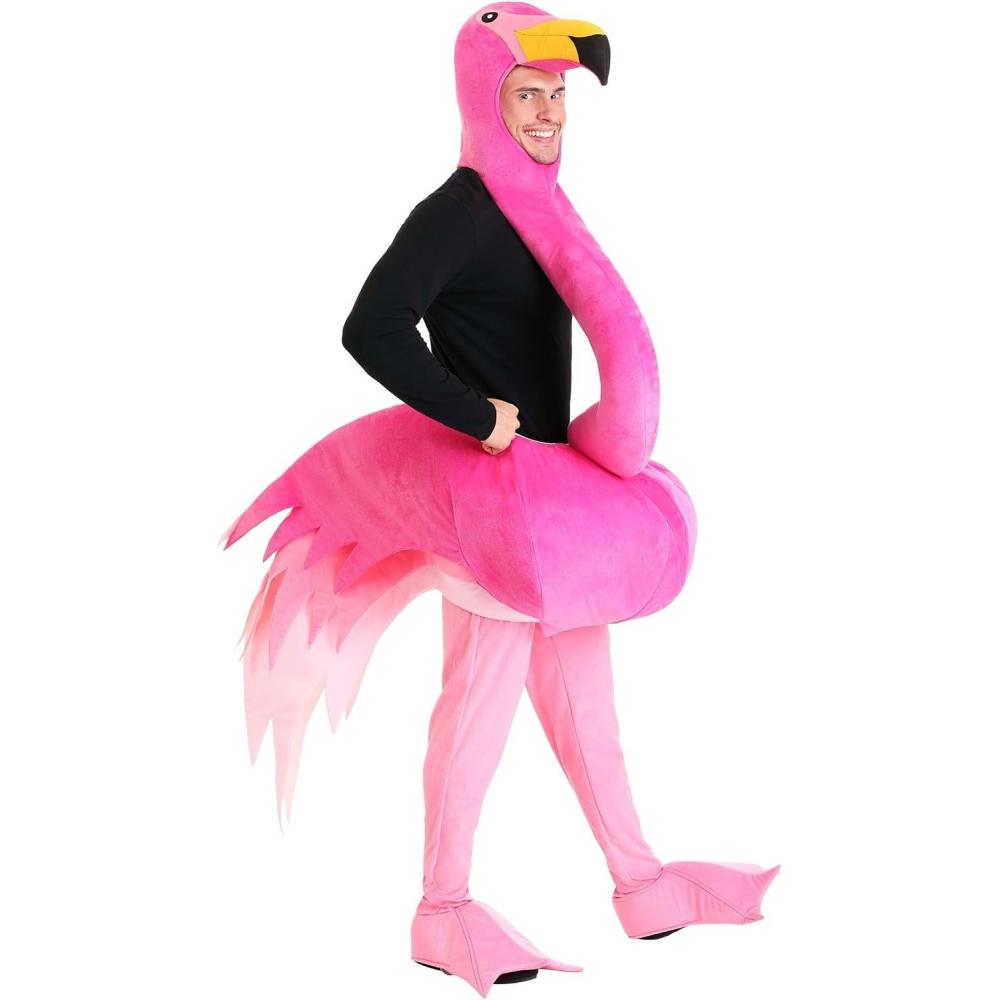 imageAdult Graceful Flamingo Costume Unisex Pink Flamingo Outfit for Men and Women Animal Bodysuit Halloween Outfit