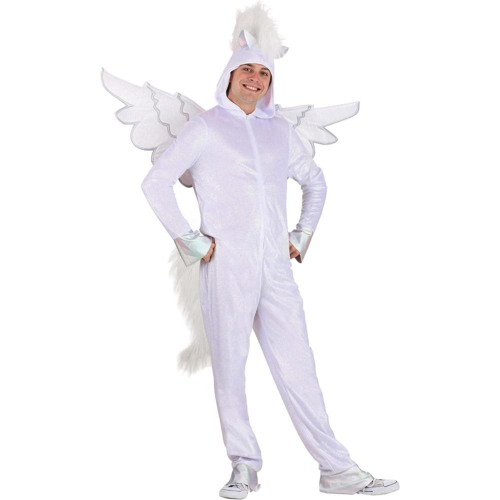imageAdult Pegasus Costume With Front Zipper And Faux Fur Tail Featuring HoofShaped Cuffs Fantasy Animal Outfits