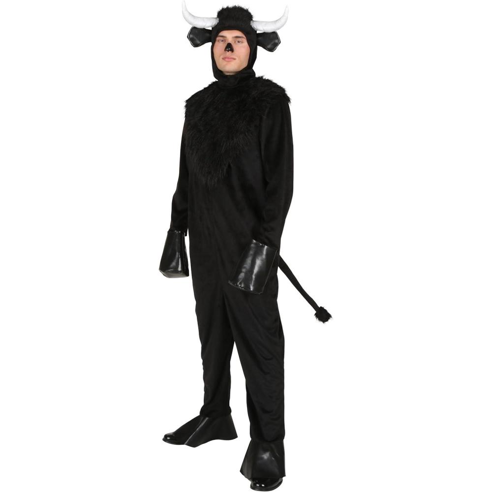 imageAdult Plus Size Bull Costume  Velour Jumpsuit with Faux Leather Mitts Shoe Covers and Headpiece