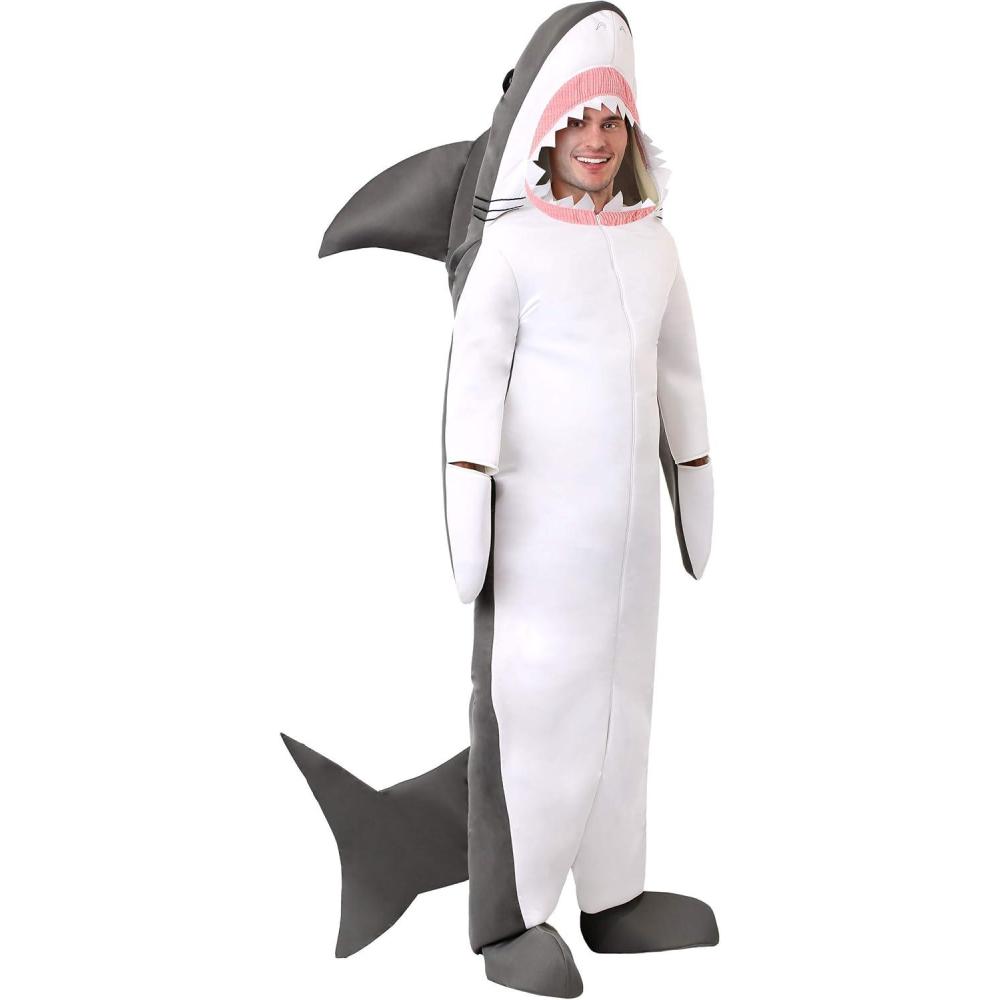imageGreat White Shark Costume for Adults  Shark Mascot Jumpsuit Stuffed Dorsal Fin Toothy Face Opening ampamp Boot Covers XLarge