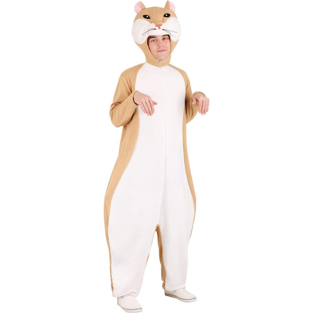imageHamster Costume  Fleece Jumpsuit with Front Zipper Elastic Cuffs and Soft Tail