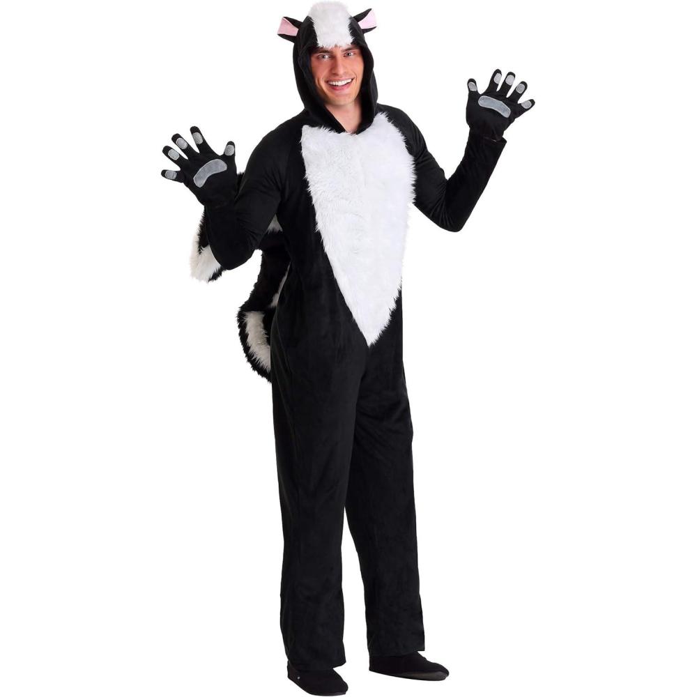 imageMens Sly Skunk Costume  Hooded Jumpsuit with Tail and Attached Gloves