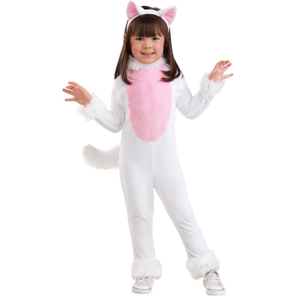imageToddler Big Tailed White Cat Costume with Plush Jumpsuit ampamp Headband for Halloween or DressUp Play
