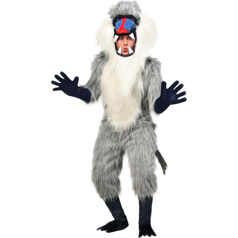 imageWild Baboon Costume for Adults  Zoo Animal Halloween Outfit  Monkey Jumpsuit with Hood Gloves ampamp Foot CoversBundle W Makeup Kit