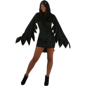 Adult Classy Crow Costume – Velour Fabric, Front Zipper, Wing Sleeves, Tail