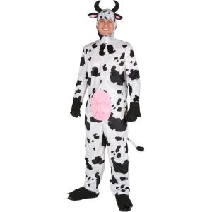 Adult Cow Costume | Cattle Halloween Hooded Jumpsuit With Back Zipper, Funny Farm Animal One Piece Outfit