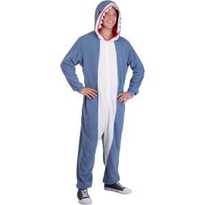 Adult Gray Shark Costume Animal Jumpsuit with Hood, Teeth, and Fins, Funny Sea Creature Outfit for Halloween