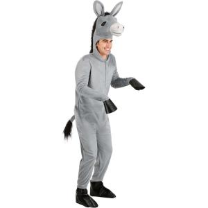 Adult Hooded Donkey Costume Mens, Gray Animal Jumpsuit Halloween Outfit