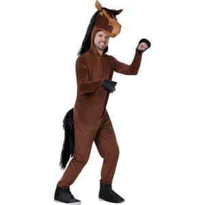 Adult Horse Hooded Jumpsuit Unisex, Farm Animal Halloween Costume, Brown Pony Suit