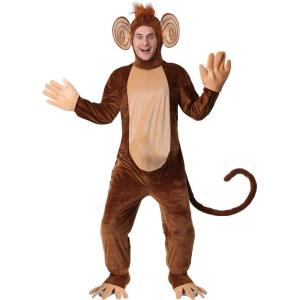 Adult Plus Size Funky Monkey Costume | Jumpsuit with Attached Hood with Ears & Bendable Tail, Foot Covers and Gloves