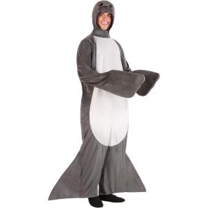 Adult Seal Costume | Ocean Animal & Sea Creature Cosplay Costumes | Sea Lion Jumpsuit Halloween Outfit(Gray Seal)