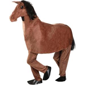 Adult Two Person Horse Costume with Plush Body Pants and Hoof Covers | Funny Halloween Animal Outfit | Giddy Up Style