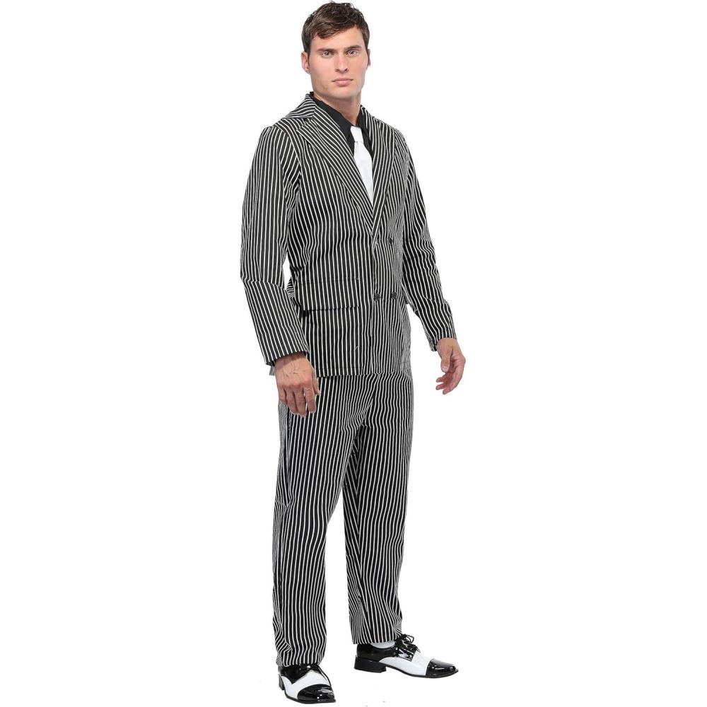 imageFun Costumes Mens Plus Size 1920s Gangster Halloween Costume  Adult Pinstripe Suit with Jacket Pants ampamp Shirt Front wAttached Tie 1X2X