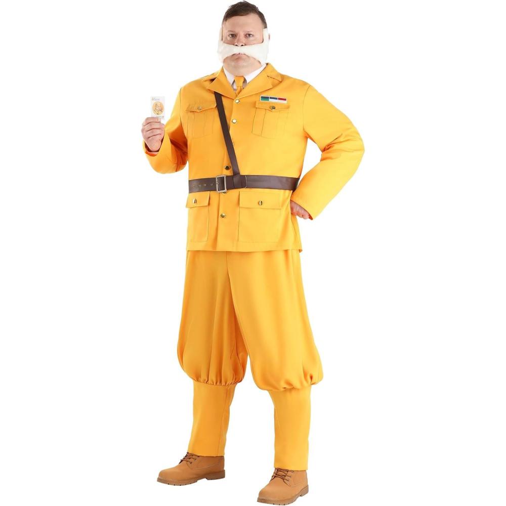 imagePlus Size Colonel Mustard Costume  Mens Clue Board Game Character Complete Yellow Military Uniform with Facial Hair