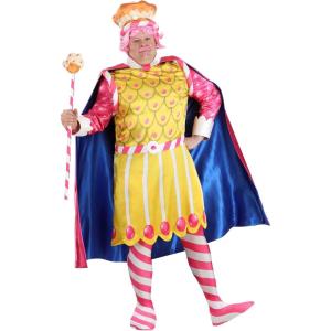 King Candy Land Costume, Adult Sweets Halloween Outfit From Board Game | Tunic, Cape, Crown, Foot Covers, & Scepter