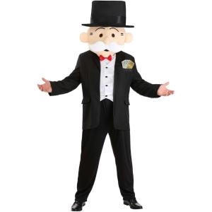 Plus Size Mr. Monopoly Costume | Adult Board Game Halloween or Cosplay Outfit With Jacket, Attached Vest, & Mask With Top Hat