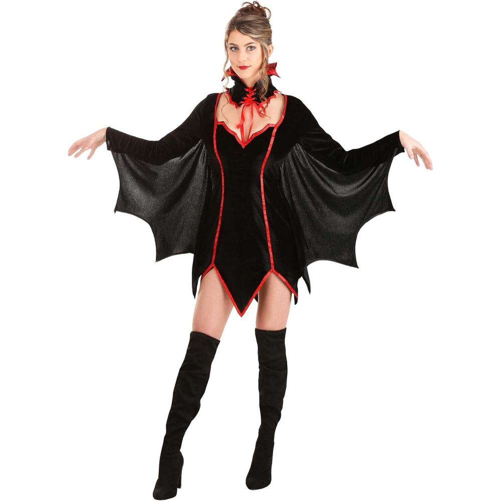 imageLady Dracula Womens Costume  Velour and Satin Dress with Wing Panels and Laced Collar