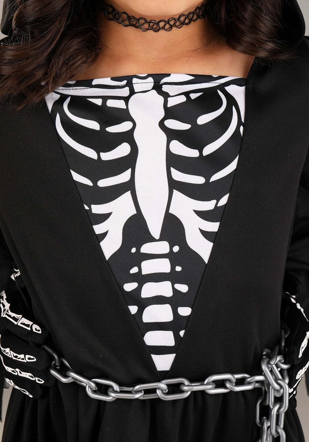 imageKids Death Costume Dress Scary Grim Reaper Halloween Dressup Skeleton Dress with Hood