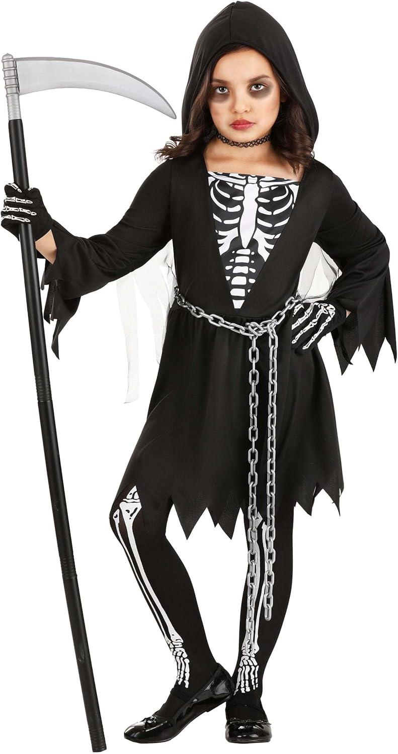 imageKids Death Costume Dress Scary Grim Reaper Halloween Dressup Skeleton Dress with Hood