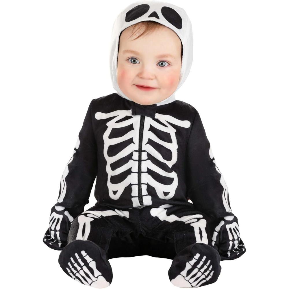 imageBaby Skeleton Jumpsuit  Infant Halloween Costume With Hood And Attached Mitts  Cute ampamp Spooky