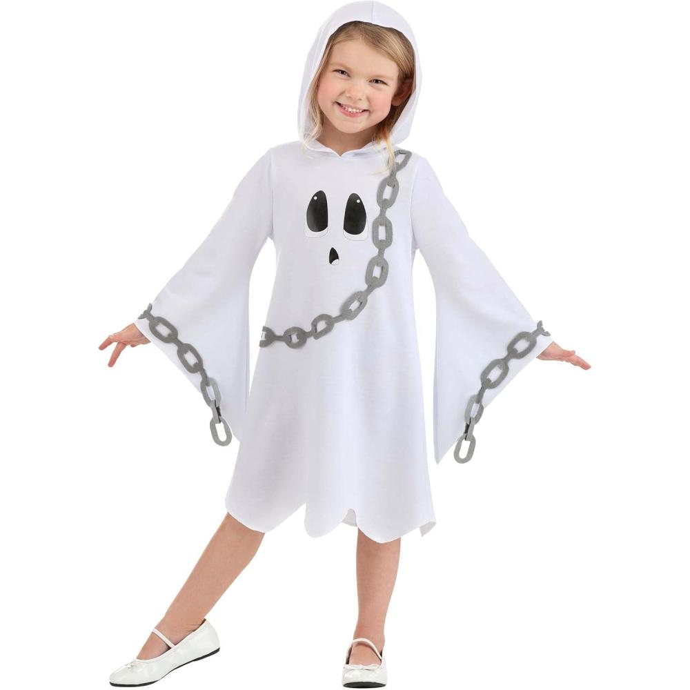 imageChained Ghost Toddler Costume  Spooky Hooded Pullover Tunic with Flared Sleeves ampamp Playful Ghost Face