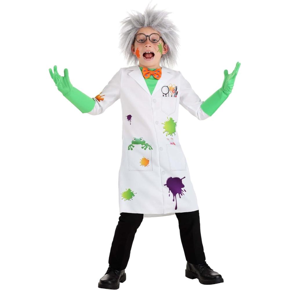 imageFun Costumes Kids Raving Mad Scientist Costume Child Scientist Halloween Costume with Jacket Wig Glasses and Gloves