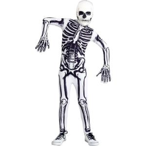 Kids Skeleton Costume – Undead Bone Halloween Costume with Full Head Mask – White Bodysuit For High Night Visibility