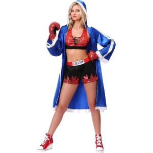 Knockout Beauty Women’s Costume – Sequin Bra, Boxing Robe, and Gloves Set