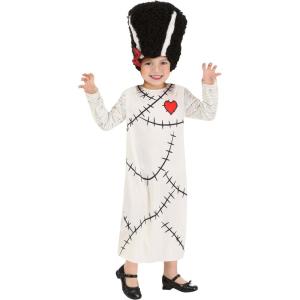 Toddler Bride Of Frankenstein Costume | Dress Outfit With Printed Bandages And Stitches, Faux Beehive Hair Hat