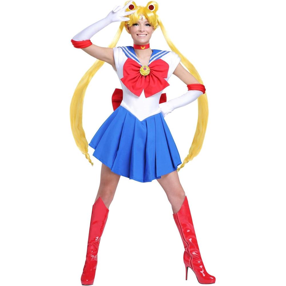 imageWomens Sailor Moon Costume With Leotard Skirt Gloves Choker ampamp Tiara  Officially Licensed Adult OutfitCostume
