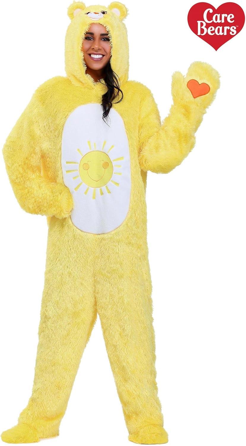 imageCare Bears Adult Funshine Bear Costume With Hooded Jumpsuit ampamp Mitts Officially LicensedBundle W Makeup Kit