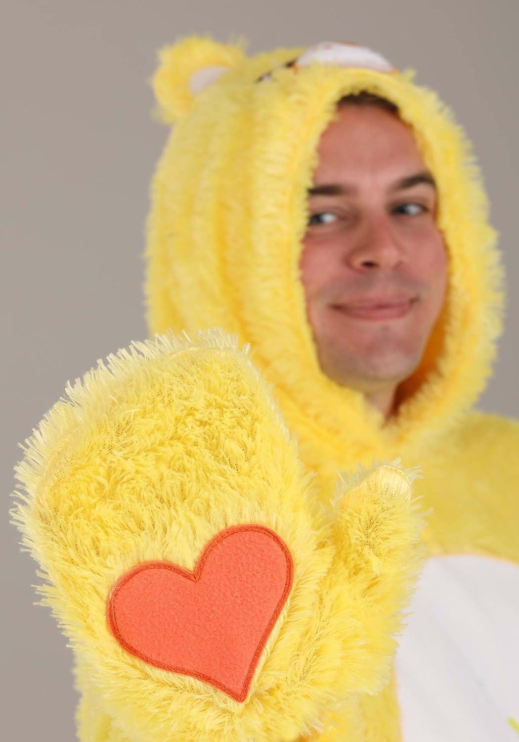 imageCare Bears Adult Funshine Bear Costume With Hooded Jumpsuit ampamp Mitts Officially LicensedBundle W Makeup Kit